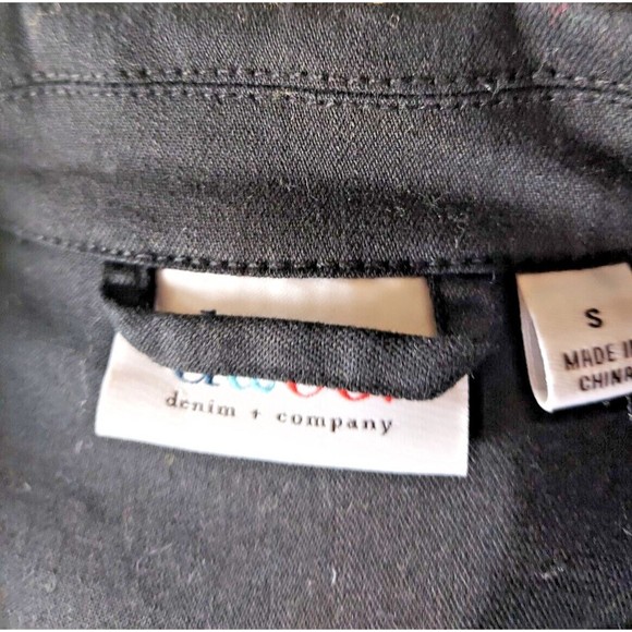 D & Co Denim & Company Black Women's Jean Jacket Bling Buttons Front Pockets S - Picture 8 of 10